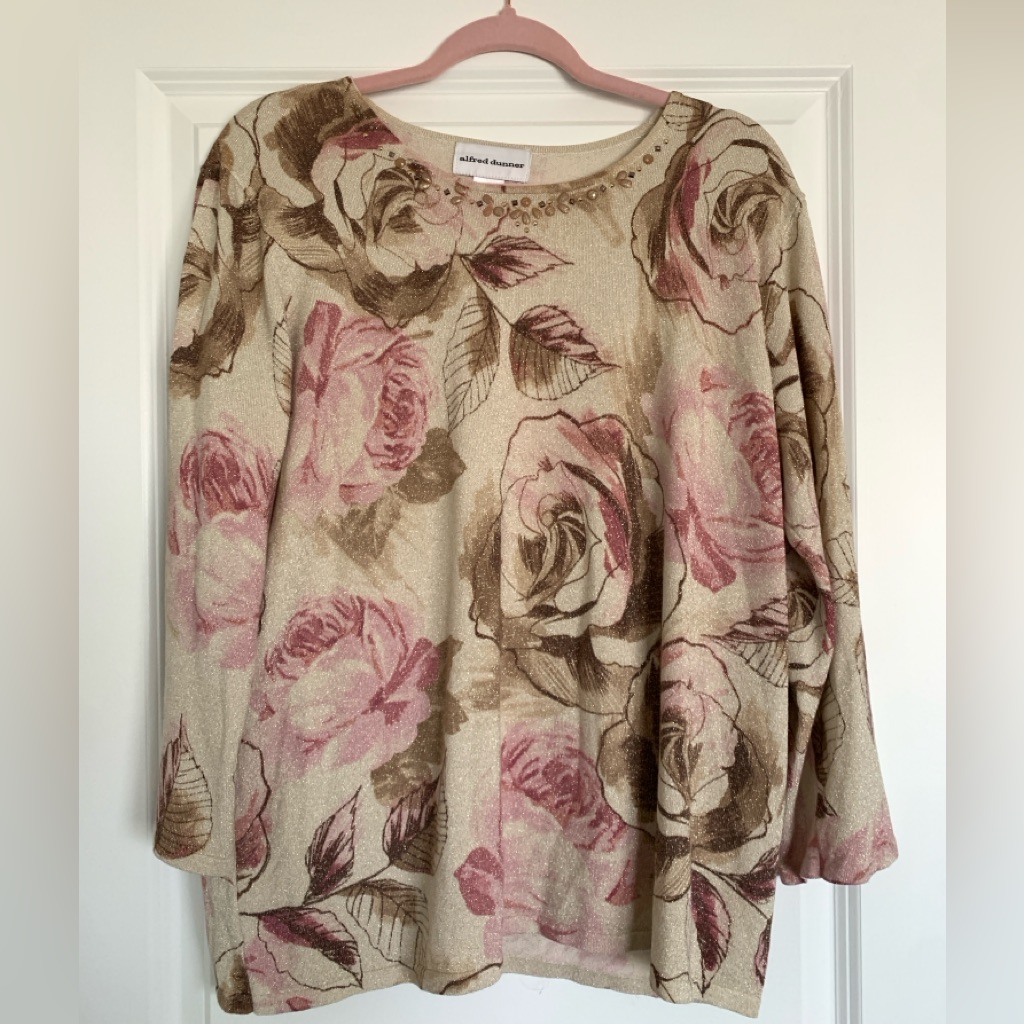 Metallic Rose Print Sweater